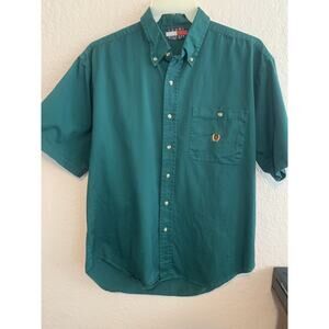 Tommy Hilfiger Vintage Twill Short Sleeve Button Down Green Shirt Men's XL